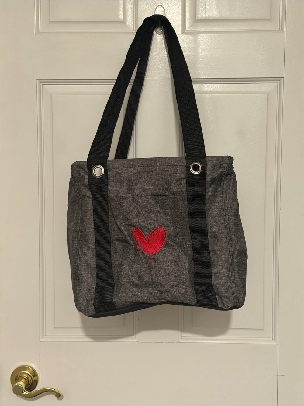 Thirty One small utility tote gray with red heart